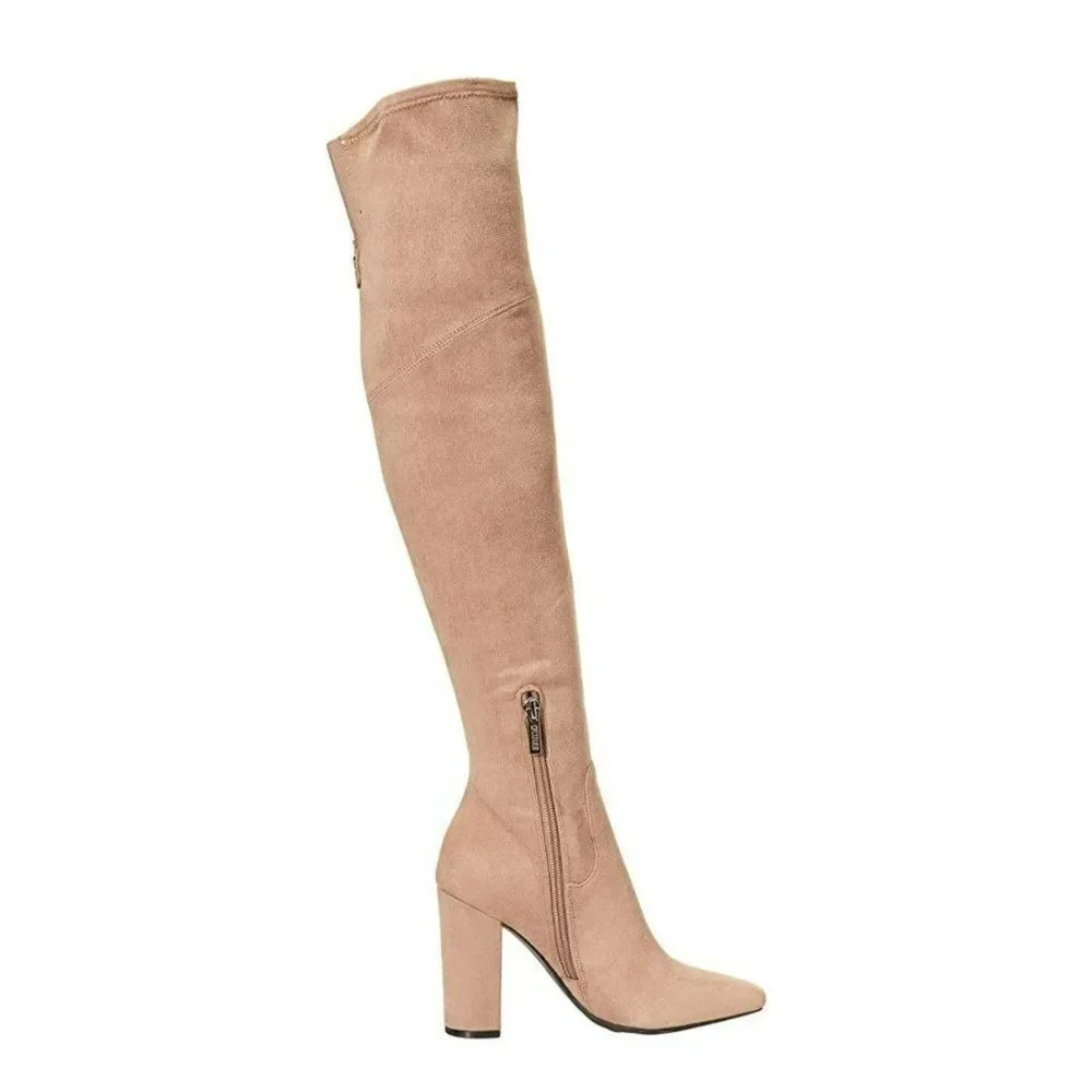 Guess Womens - 6 M Mireya Faux Suede Tall Knee High Boots‎ Med Natural Fabric